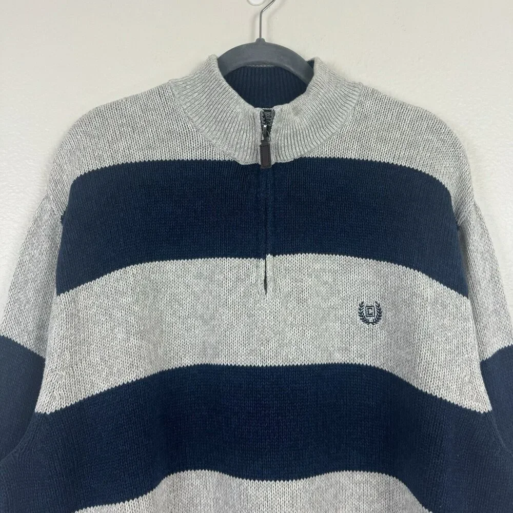 Chaps Ralph Lauren 1/4 Zip Pullover Knit Sweater Cotton Blue Beige Stripe XXL